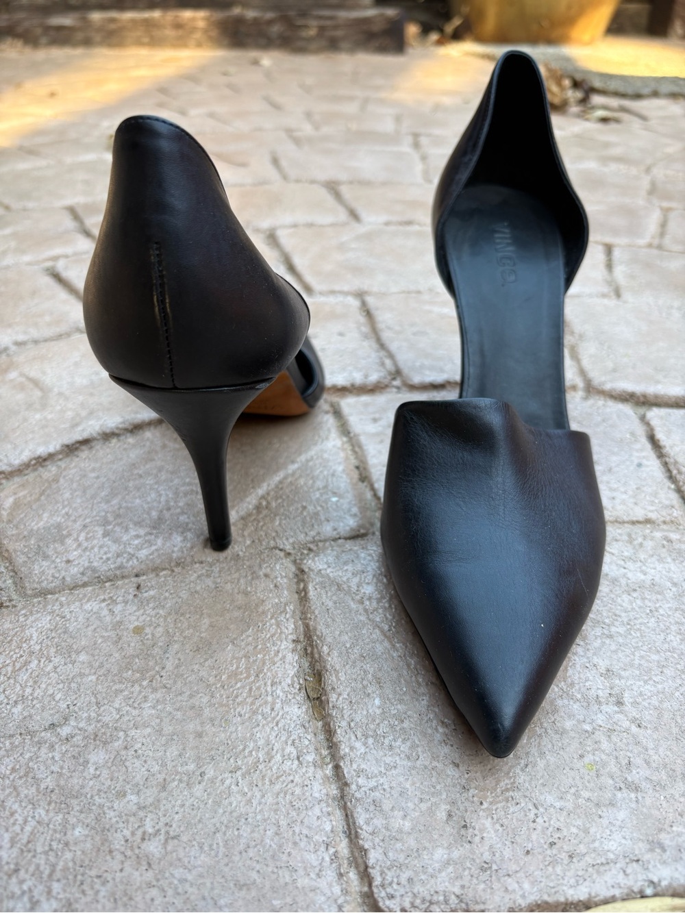 Vince Black Pointed Leather D'Orsay Stiletto Pumps